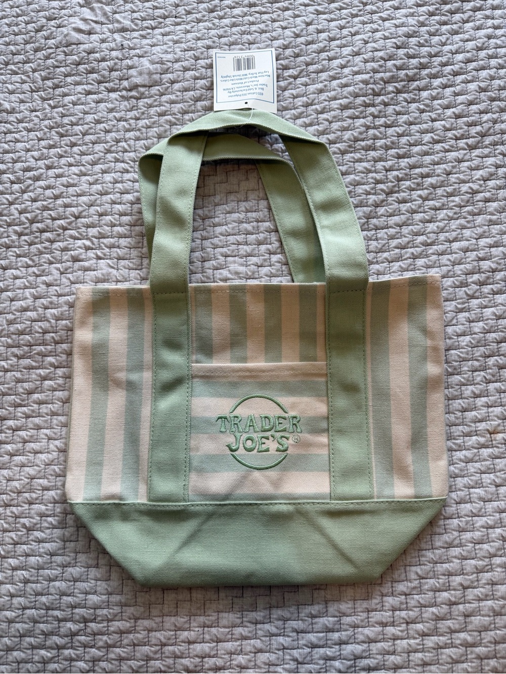 NWT Trader Joe’s Striped Mini Canvas Tote Bag Green White